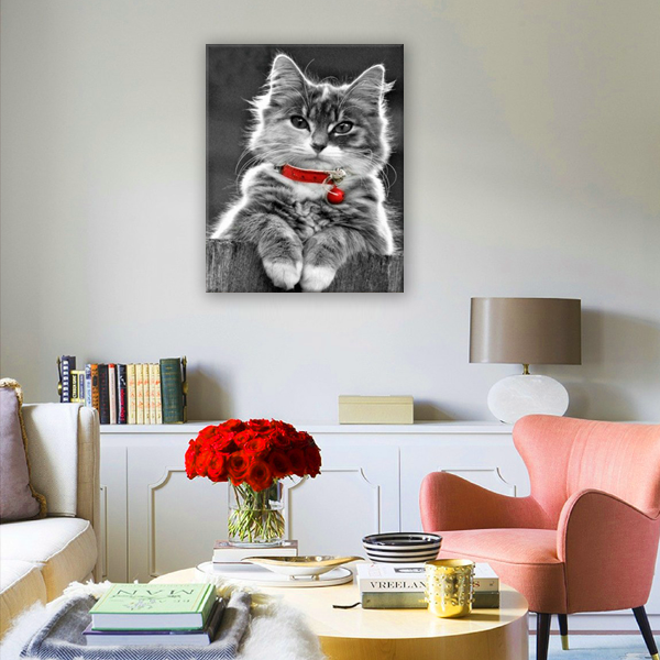 Diamond Painting Cat with a red collar