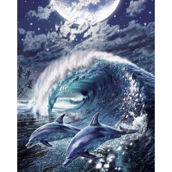 Diamond Painting Dolphins in the moonlight