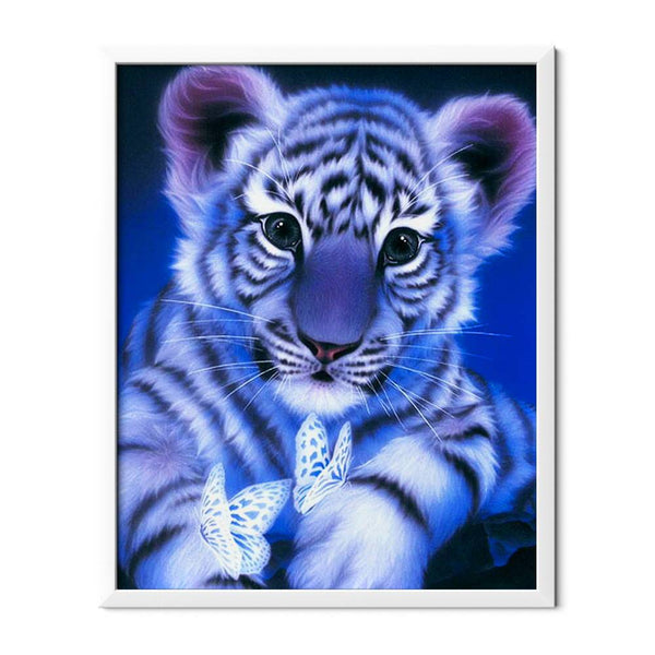 Tiger Cub And Butterflies Diamond Painting - 1