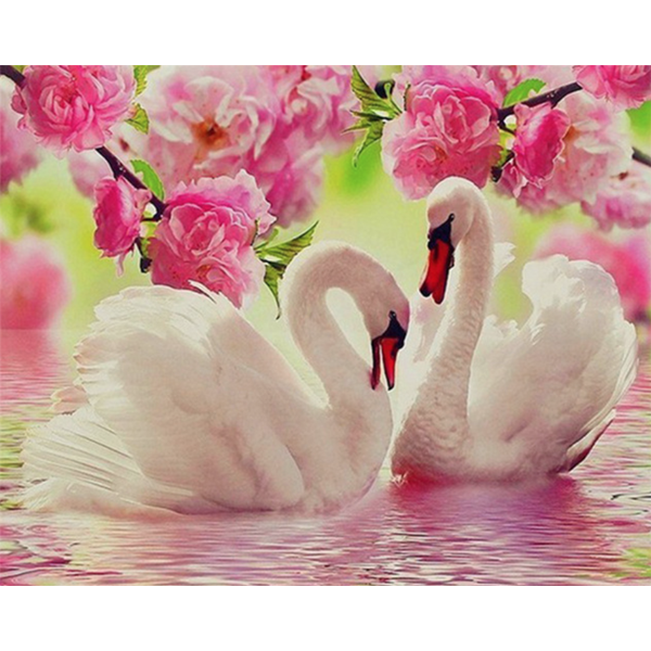 Diamond Painting Swans in roses