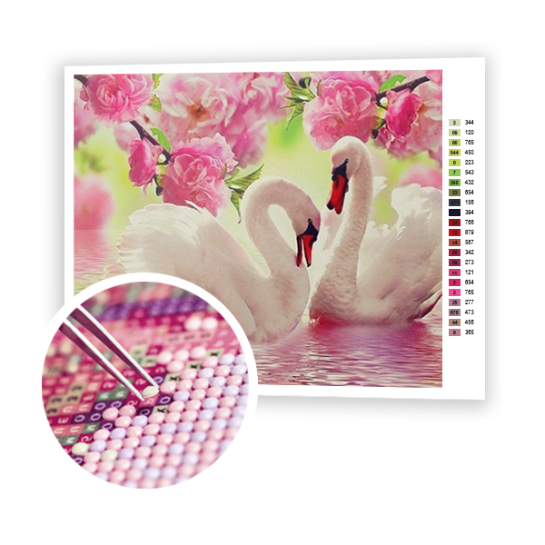 Diamond Painting Swans in roses