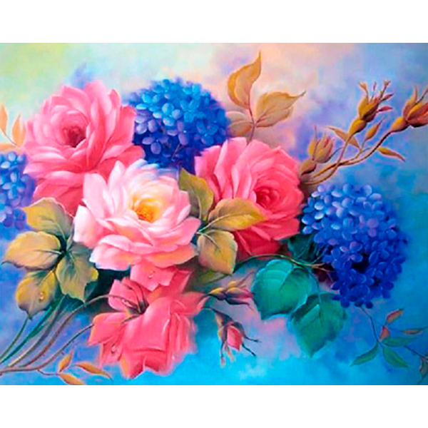 Diamond Painting  Pink and blue flowers