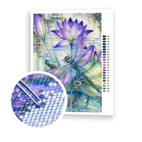 Diamond Painting Flowers Lotus Dragonfly