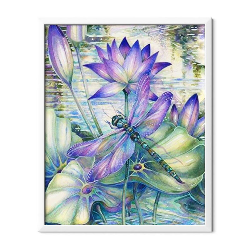 Flowers Lotus Dragonfly Diamond Painting - 1