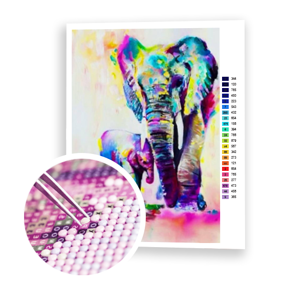 Diamond Painting Colored Elephants
