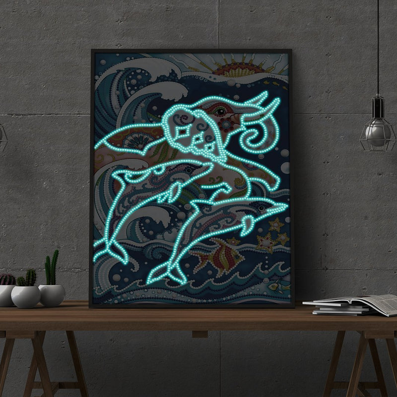 Diamond Painting Glowing elephant with dolphins