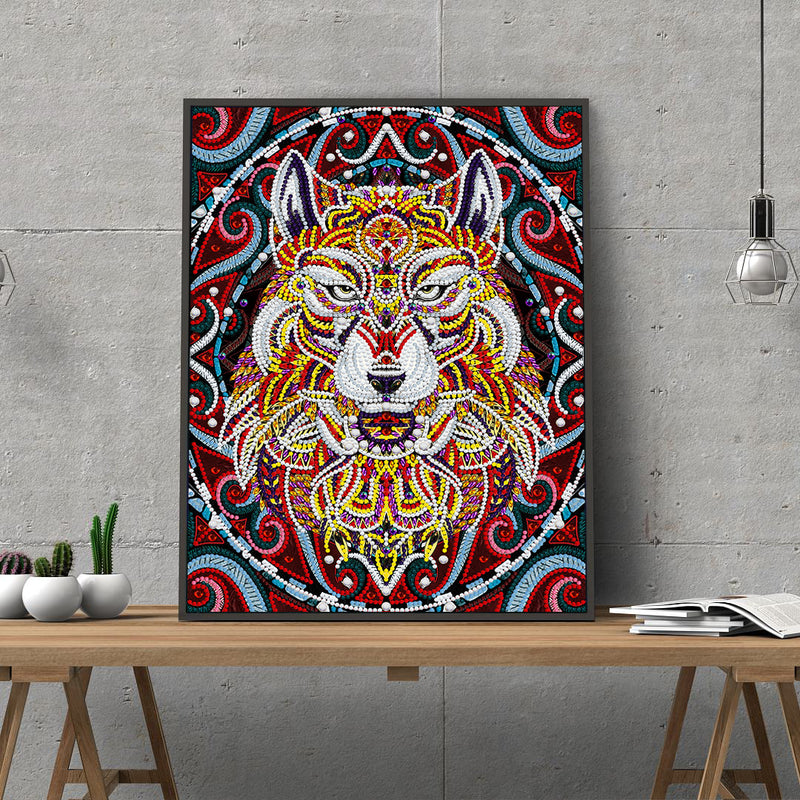 Diamond Painting Glowing red wolf
