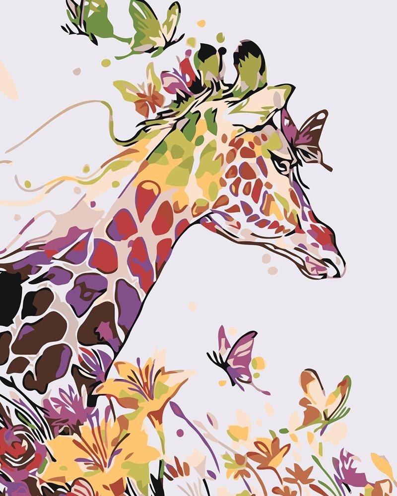 Giraffe and butterflies