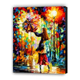 Woman with multicolored umbrella